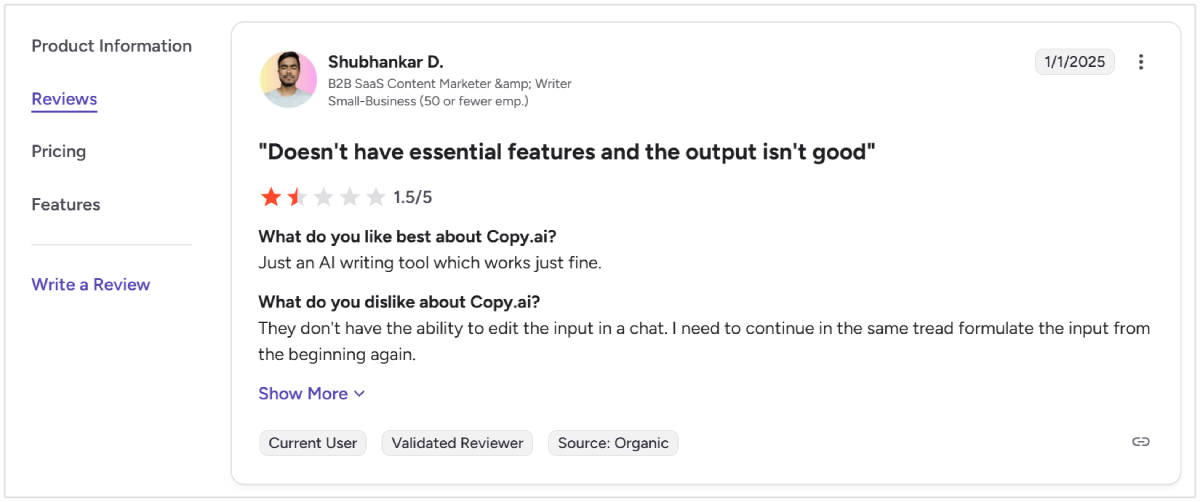 Copy.ai G2 recensione
